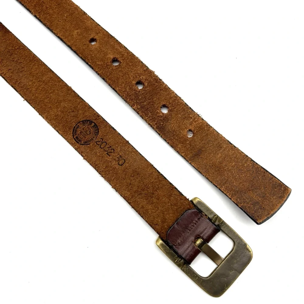 Vintage 90s Dooney & Bourke 2032 Brown Full Grain Leather Brass Buckle Belt 30